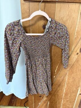 art class Brown Floral Smocked Long-Sleeve Dress. size 7/8 (m)
